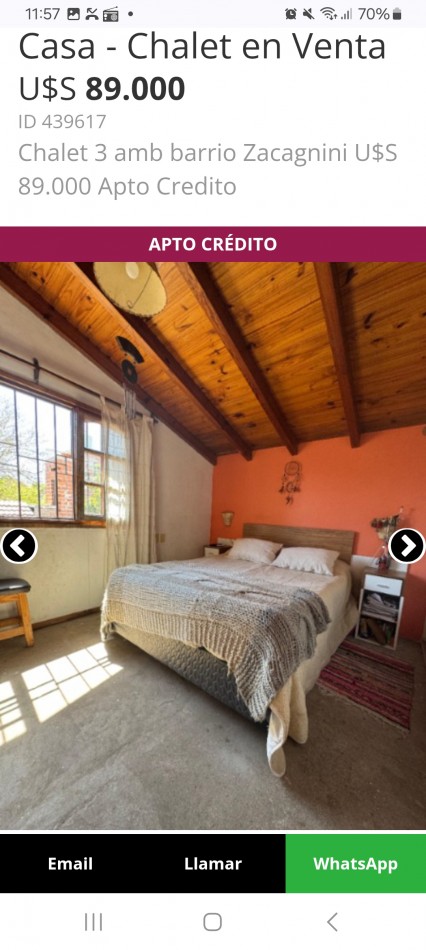 Chalet 3 amb barrio Zacagnini U$S 89.000 Apto Credito